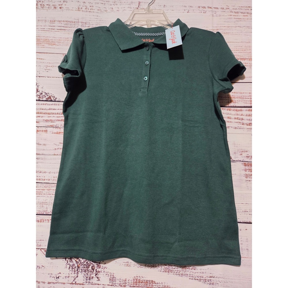 Cat & Jack Girls XL 14 Dark Green School Uniform Polo Shirt Short Sleeve 14+